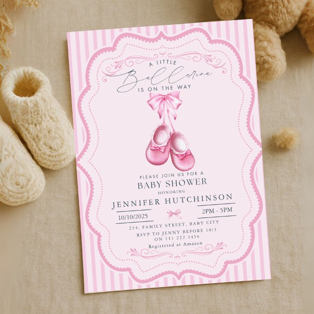 Invitación Ballerina rosada en el camino Chica Baby Shower (Pink Ballerina On The Way Girl Baby Shower Invitation)