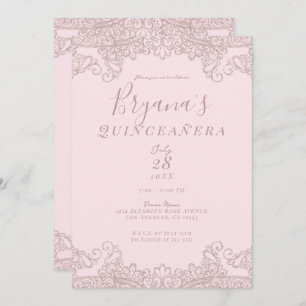 Invitación Ballerina Rubor Purpurina Rosa Lace Quinceañera