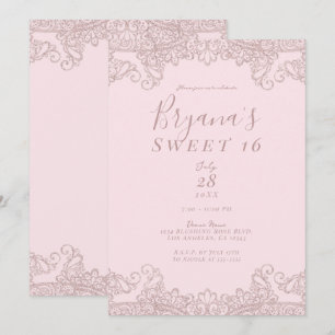 Invitación Ballerina Rubor Purpurina Rosa Lace Sweet 16 Fiest