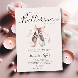 Invitación Ballerina Shoes Pink Bow Gold Baby Shower