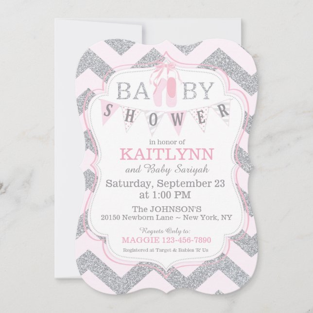 Invitación Ballerina Shoes y Chevron Print Baby Shower (Anverso)