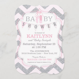 Invitación Ballerina Shoes y Chevron Print Baby Shower