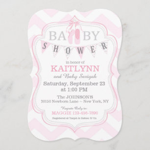 Invitación Ballerina Shoes y Chevron Print Baby Shower