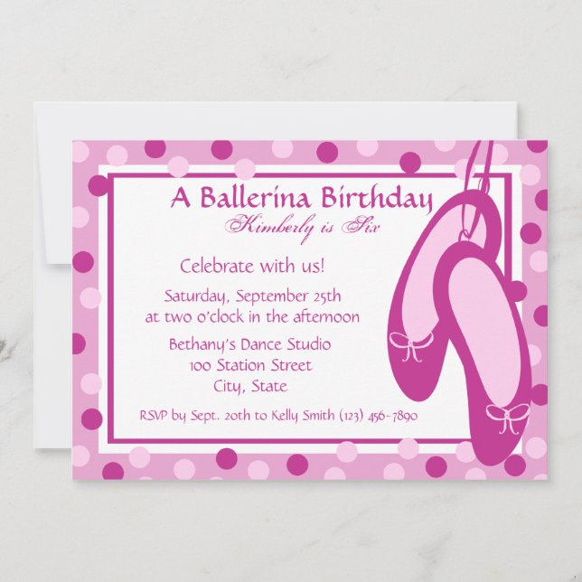 Invitación Ballerina Slippers/ Cumpleaños (Anverso)