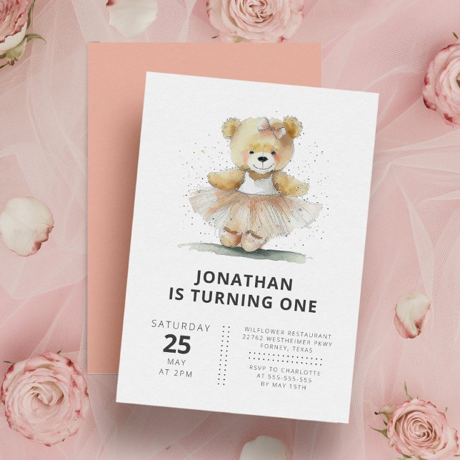 Invitación Ballerina Teddy Bear Niños Modernos Y Sencillos Cu (Subido por el creador)
