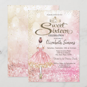 Invitación Ballerina, Tiara Princess Bokeh Sweet 16