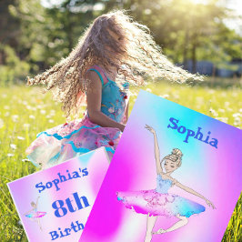 Invitación Ballerina Tie Dye Purple Blue Age Birday