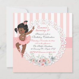 Invitación Ballerina Tutu Ballet Rayas Blancas Rosa Lace