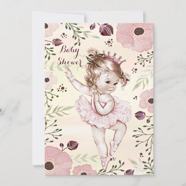 Invitación Ballerina Watercolor Poppies Baby Shower (Anverso)