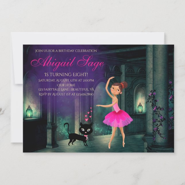 Invitación Ballerina y Cat Ballet Dance Cumpleaños (Anverso)