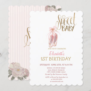 Invitación Ballet acuarela Zapatos Cumpleaños striping