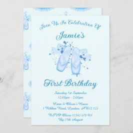 Invitación Ballet Azul Cumpleaños Pointe Shoes