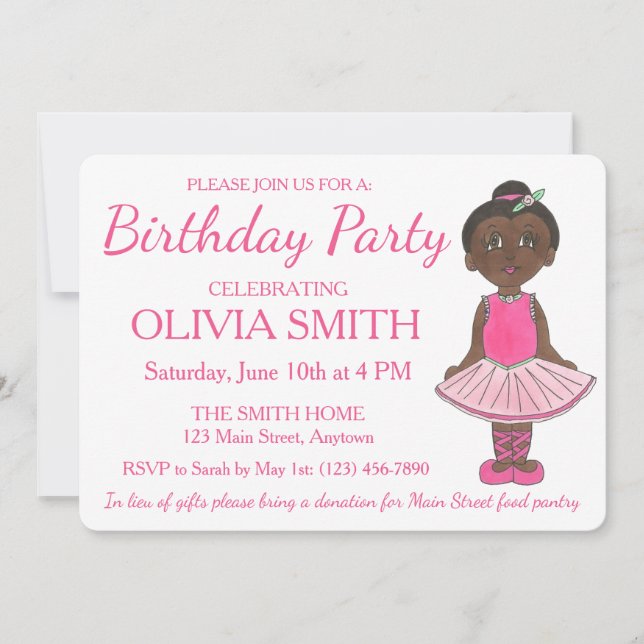 Invitación Ballet Ballerina Tutu Dance Fiesta de cumpleaños t (Anverso)