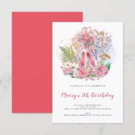 Invitación Ballet Bomba Florales Chica Rosa Séptima Fiesta de