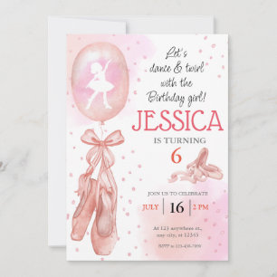 Invitación Ballet chica rosado bailando y bailando zapatillas
