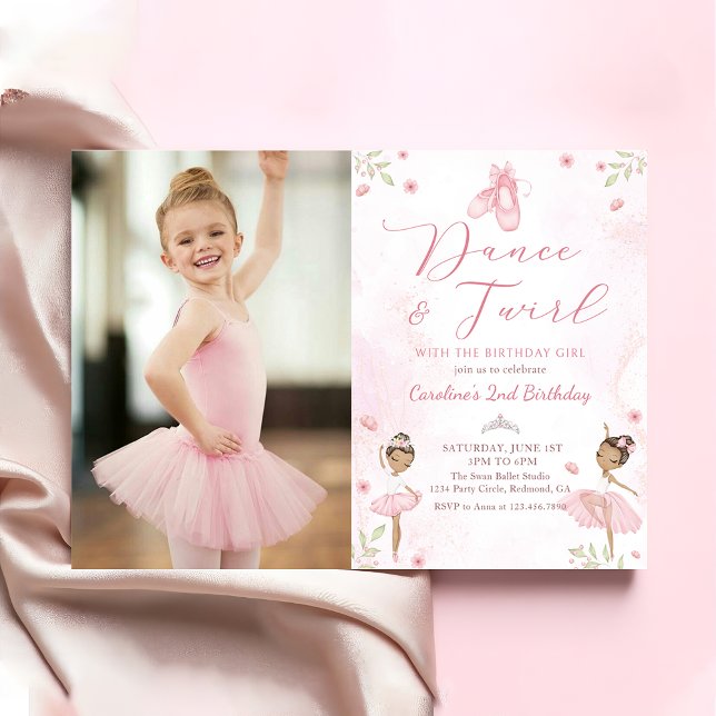 Invitación Ballet de ballet rosa Dance & Twirl foto de cumple (Subido por el creador)