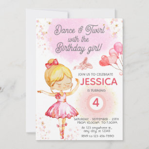Invitación Ballet de cumpleaños de Blonde Ballerina chica