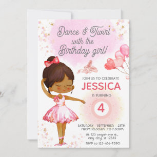 Invitación Ballet de cumpleaños de Cute Brunette Ballerina ch