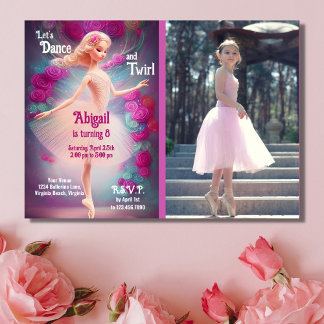 Invitación Ballet floral de Rosas Ballerina Cumpleaños