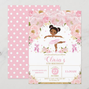 Invitación Ballet Floral Rosa Ballerina Cumpleaños Tutu Balle