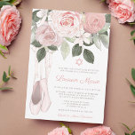 Invitación Ballet floral rosa Bat Mitzvah<br><div class="desc">¡Esta elegante invitación a Bat Mitzvah impresiona! Esta invitación única está decorada con hermosas flores rosas y zapatos de punta de ballet. Personaliza fácilmente tu día especial.</div>