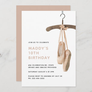 Invitación Ballet minimalista Shoes Ballerina 10 cumpleaños