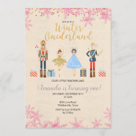 Invitación Ballet Nutcracker invierno de cumpleaños rosa