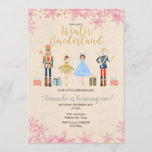 Invitación Ballet Nutcracker invierno de cumpleaños rosa