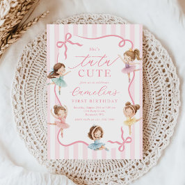 Invitación Ballet Pink Girls Bow Tutu Ballerina 1st Birthday