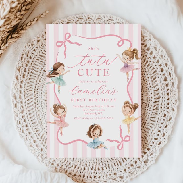 Invitación Ballet Pink Girls Bow Tutu Ballerina 1st Birthday (Subido por el creador)