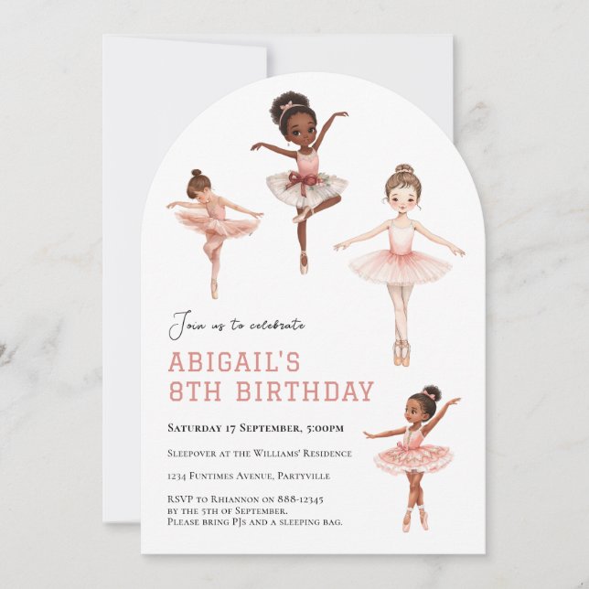 Invitación Ballet Pink Tutu Ballerina Girls - 8th birthday (Anverso)