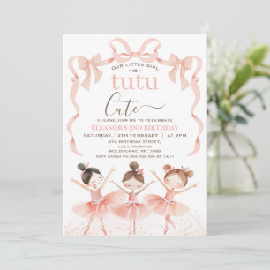 Invitación Ballet Pink White Tutu Ballerina Segundo Cumpleaño