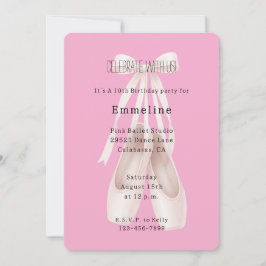 Invitación Ballet Rosa Girly Shoes Bow Cumpleaños