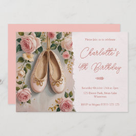 Invitación Ballet rosa Zapatos y Rosas Cumpleaños
