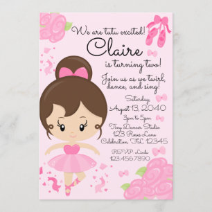Invitación Ballet Rosado Ballet Tutu Cumpleaños