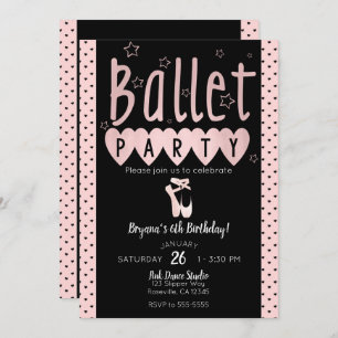Invitación Ballet Rosado y Negro Ballet Moda Fiesta de cumple