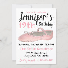 Invitación Ballet Slipper Dance Shoe Cumpleaños Party Recital