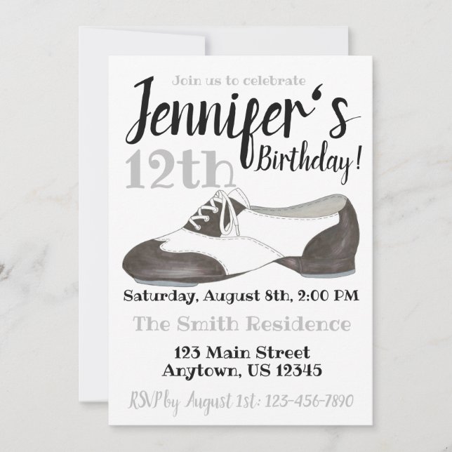 Invitación Ballet Slipper Dance Shoe Cumpleaños Party Recital (Anverso)