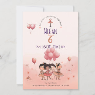 Invitación Ballet Tutu Twirling, cumpleaños de Ballerina dive