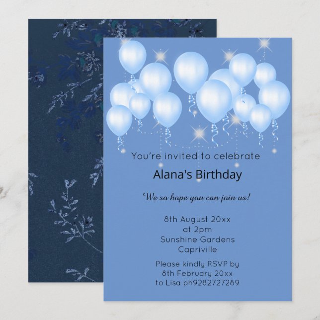 INVITACIÓN BALLÓN DE PRIMAVERA MODERNA ELGANT NAVY (Anverso / Reverso)