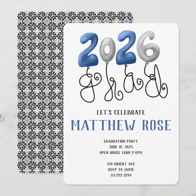 Invitación Balloon 2026 Grad Invitation (Anverso / Reverso)