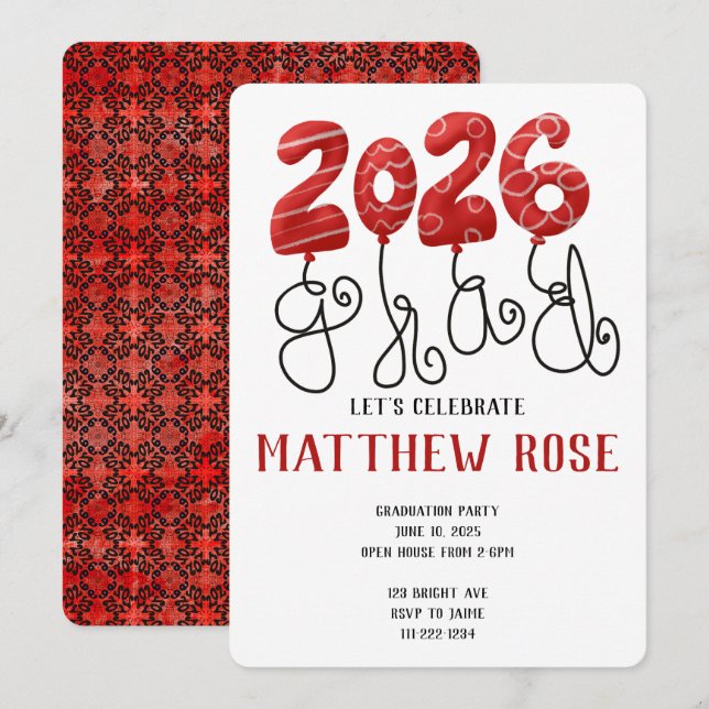Invitación Balloon 2026 Grad Invitation (Anverso / Reverso)