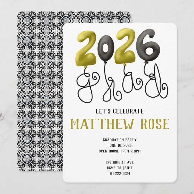 Invitación Balloon 2026 Grad Invitation (Anverso / Reverso)