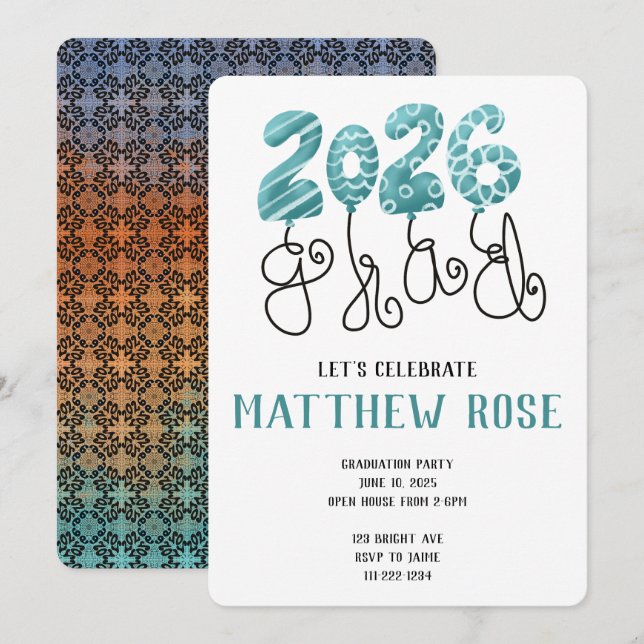 Invitación Balloon 2026 Grad Invitation (Anverso / Reverso)