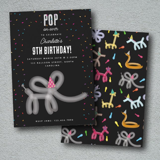 Invitación Balloon Animals Elephant Kids Birthday Party Theme (Balloon Animals Elephant Kids Birthday Party Theme Invitation)