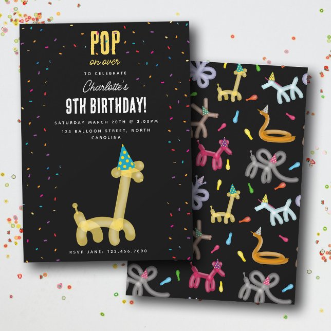 Invitación Balloon Animals Giraffe Kids Birthday Party Theme (Balloon Animals Giraffe Kids Birthday Party Theme Invitation)