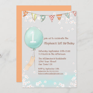 Invitación Balloon Baby Boy 1er cumpleaños