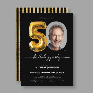 Invitación Balloon Black Gold 50 cumpleaños