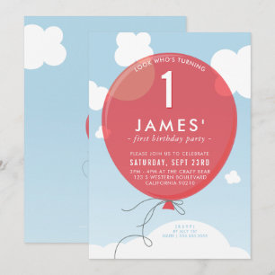 Invitación BALLOON fiesta de primer cumpleaños invita al ciel