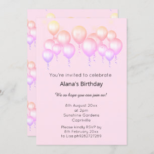 INVITACIÓN BALLOON MODERNO ELGANT BONITO PASTEL CUMPLEAÑOS